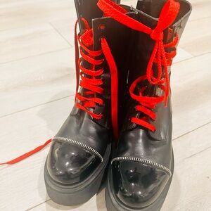 Marco Moreo Italian Designer Black and Red Ankle Boots with Bold Laces, size 37